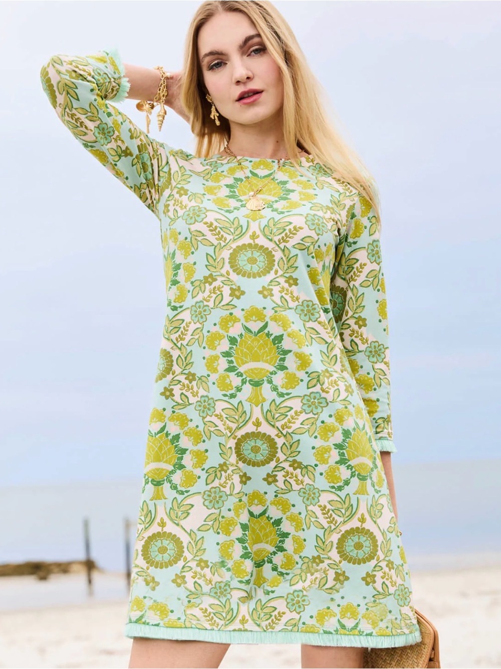 Spartina 449 Mint and Yellow Floral Shift Dress